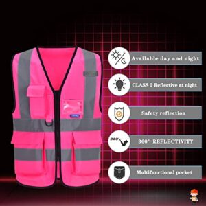 A-SAFETY Pink Safety Vests for Women,Working Safety Vest with Reflective Strips,XXL