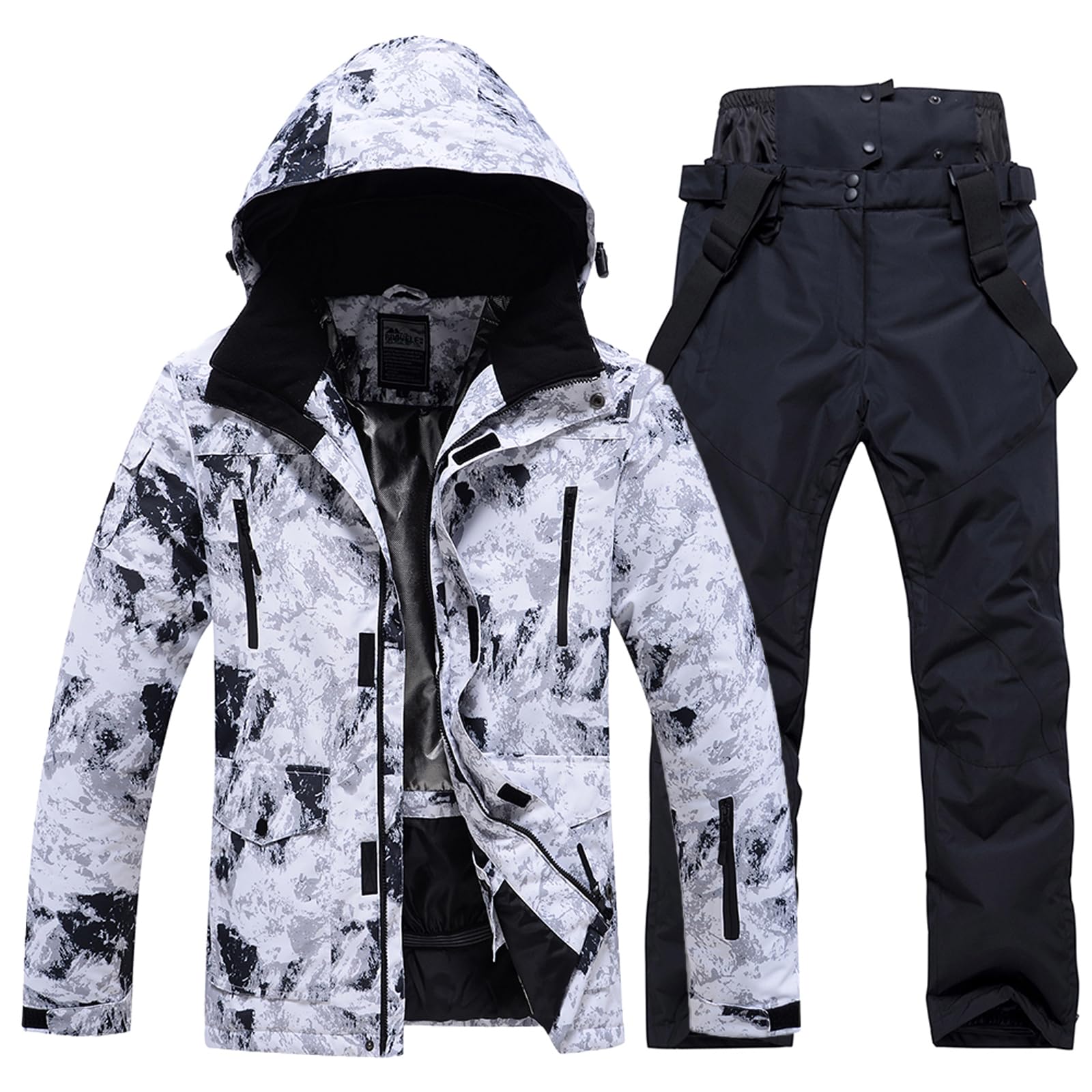 GS SNOWING Men's Jacket and Pants Set Insulated Waterproof Waterproof Snowboard Snowsuits for Snow Sport (Black02, L)