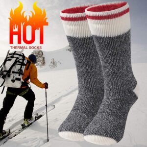 Three street Thermal Socks for Men, Heavy Thermal Thick Heat Trapping Insulated Heat Boot Thermal Comfort Warm Outdoor Skating Hiking Snowboarding Cold Weather Socks for Skiing Valentines Gift 1 Pair