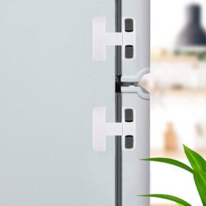 improved home refrigerator fridge freezer door lock, latch catch toddler kids child fridge locks baby safety child lock, easy to install and no tools need or drill (2 pack with 4 extra adhesive)