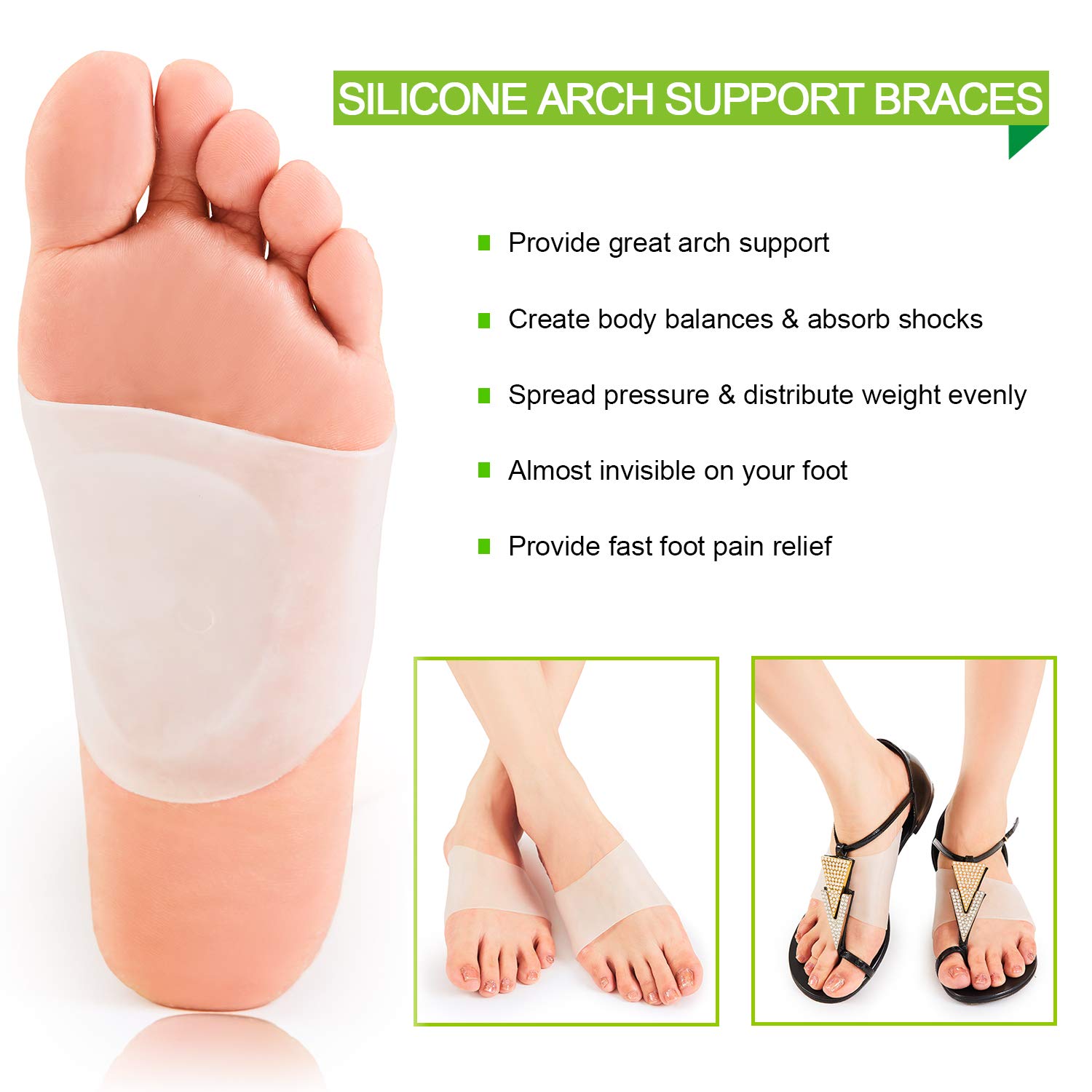 Plantar Fasciitis Arch Support Kit-12pcs-Compression Arch Sleeves, Arch Braces, Silicone & Cushioned Arch Supports & Free Insoles, Fast Pain Relief & All Day Comfort, Sizes for Men & Women (Medium)…