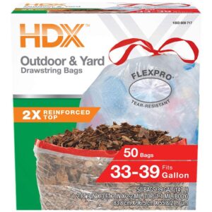 hdx flexpro 33 gal. - 39 gal. clear drawstring outdoor and yard trash bags (50-count)