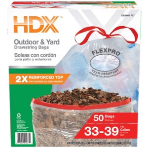 HDX FlexPro 33 Gal. - 39 Gal. Clear Drawstring Outdoor and Yard Trash Bags (50-Count)