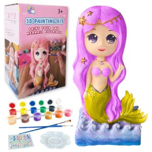 yileqi paint your own mermaid painting kit, mermaid toys paint mermaid crafts and arts set for girls ages 4 5 6 7 8 9 10 years old, non ceramic & non fragile, kids piggy banks birthday gift