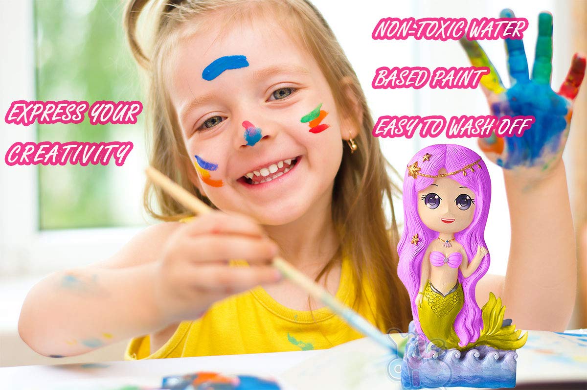 Yileqi Paint Your Own Mermaid Painting Kit, Mermaid Toys Paint Mermaid Crafts and Arts Set for Girls Ages 4 5 6 7 8 9 10 Years Old, Non Ceramic & Non Fragile, Kids Piggy Banks Birthday Gift