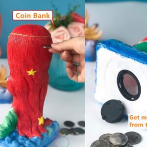 Yileqi Paint Your Own Mermaid Painting Kit, Mermaid Toys Paint Mermaid Crafts and Arts Set for Girls Ages 4 5 6 7 8 9 10 Years Old, Non Ceramic & Non Fragile, Kids Piggy Banks Birthday Gift