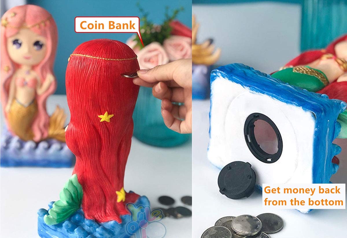 Yileqi Paint Your Own Mermaid Painting Kit, Mermaid Toys Paint Mermaid Crafts and Arts Set for Girls Ages 4 5 6 7 8 9 10 Years Old, Non Ceramic & Non Fragile, Kids Piggy Banks Birthday Gift