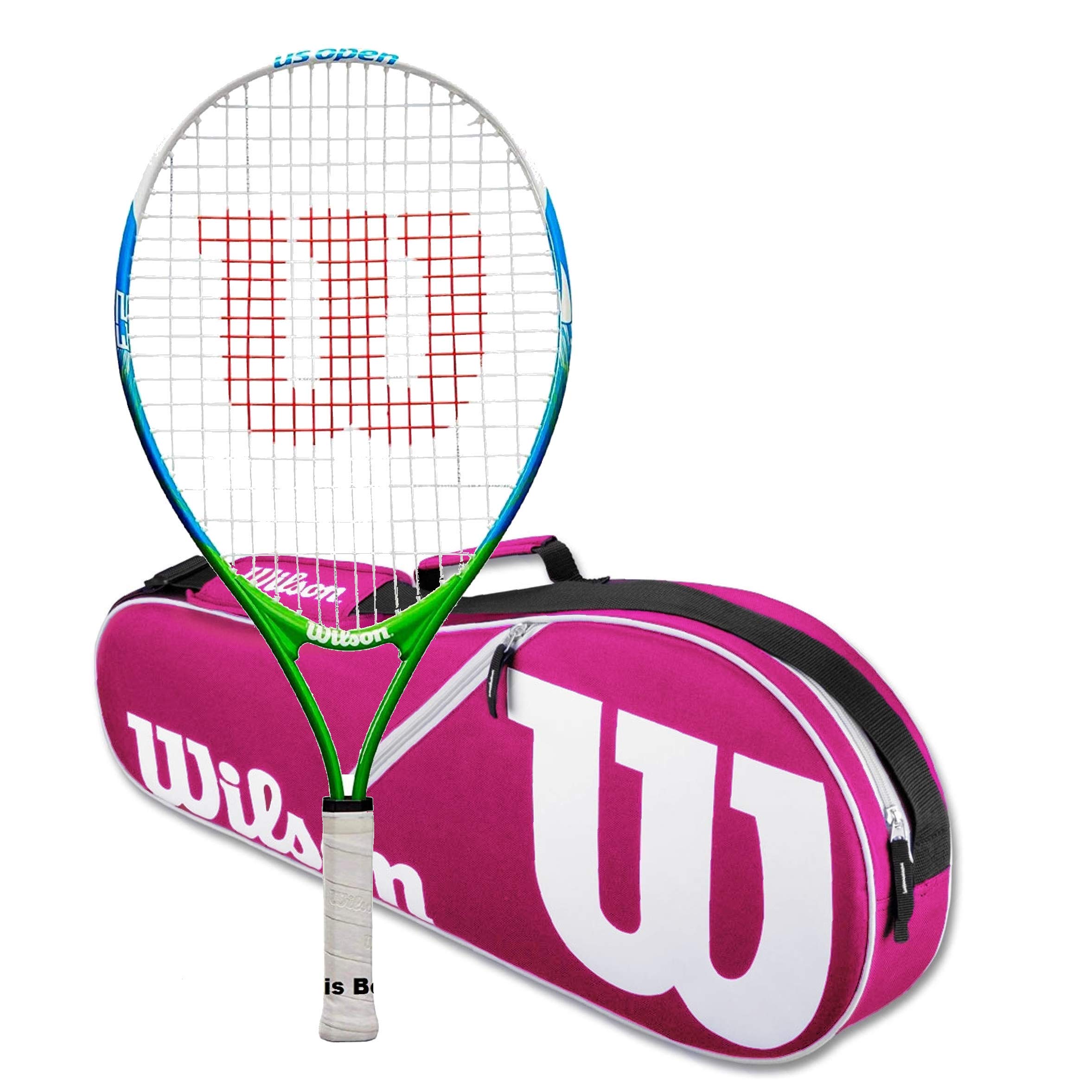 Wilson US Open 23 Junior Tennis Racquet Bundled with a Pink/White Wilson Advantage II Tennis Bag (Perfect for Girls Age 7-8)