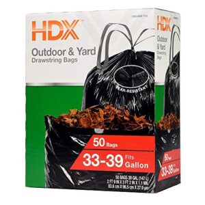 hdx 33 gal. - 39 gal. black drawstring outdoor and yard trash bags (50-count)