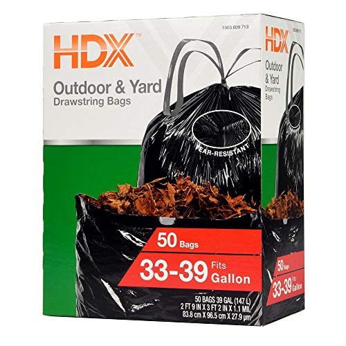 HDX 33 Gal. - 39 Gal. Black Drawstring Outdoor and Yard Trash Bags (50-Count)