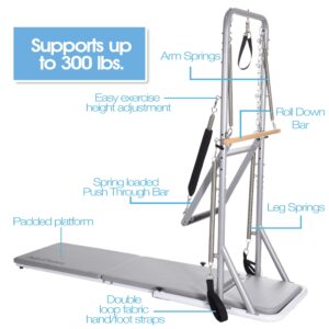 AeroPilates Precision Cadillac Studio Tower | Four Free Online Expert-Guided Workouts Included | Stream From Any Device, Gray