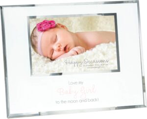 pavilion gift company 61162 love girl to the moon and back 4x6 newborn baby picture frame, pink