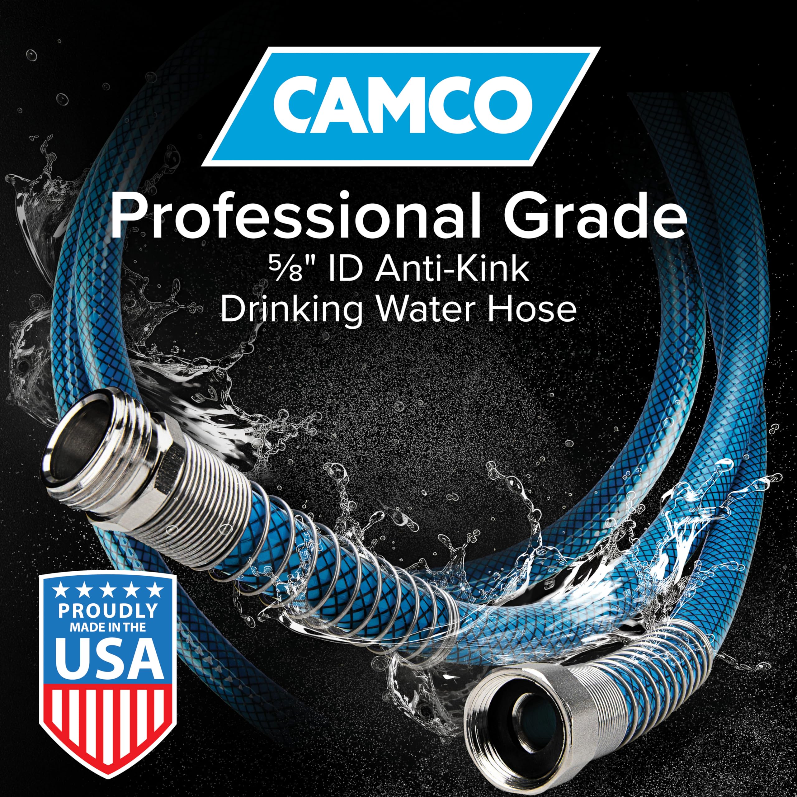 Camco TastePURE 50-Ft Premium Water Hose - RV Drinking Water Hose Contains No Lead, No BPA & No Phthalate - Ultra Flexible Design w/Diamond-Hatch Reinforcement - 5/8” ID, Made in the USA (21009)