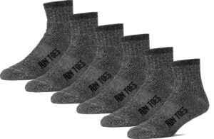 fun toes men's 80% wool ankle socks 6 pack strong arch support winter cushioned bottom ideal for hiking (black, men's 10-13)