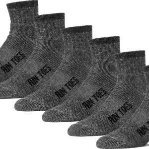 FUN TOES Men's 80% Wool Ankle Socks 6 Pack Strong Arch Support Winter Cushioned Bottom Ideal for Hiking (Black, Men's 10-13)