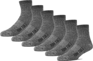 fun toes men's 80% wool ankle socks 6 pack strong arch support winter cushioned bottom ideal for hiking (gray, men's 10-13)