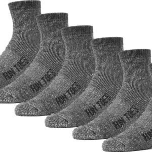 FUN TOES Men's 80% Wool Ankle Socks 6 Pack Strong Arch Support Winter Cushioned Bottom Ideal for Hiking (Gray, Men's 10-13)