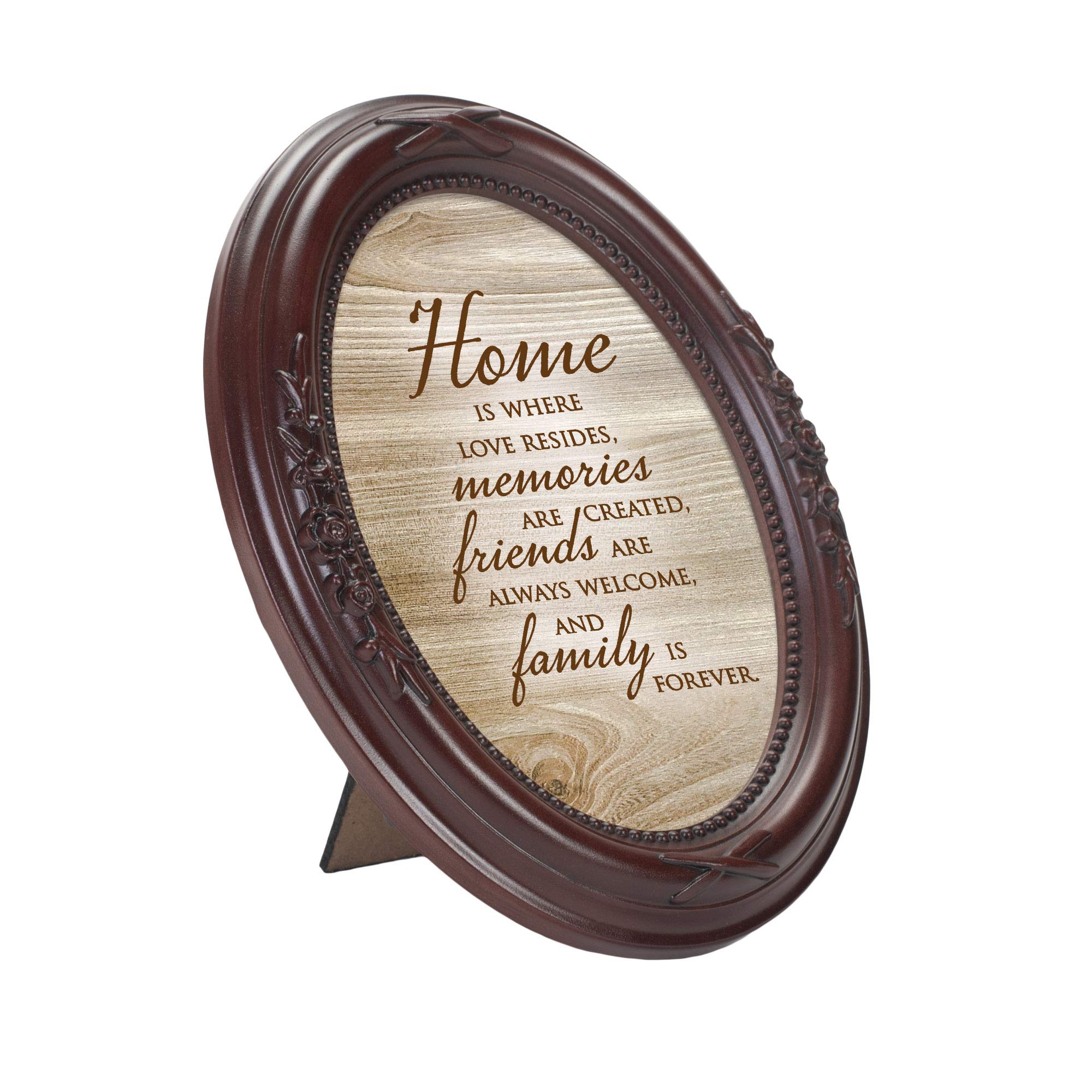 Cottage Garden Home is Where Love Resides Mahogany Finish Floral 5 x 7 Oval Table Top and Wall Photo Frame