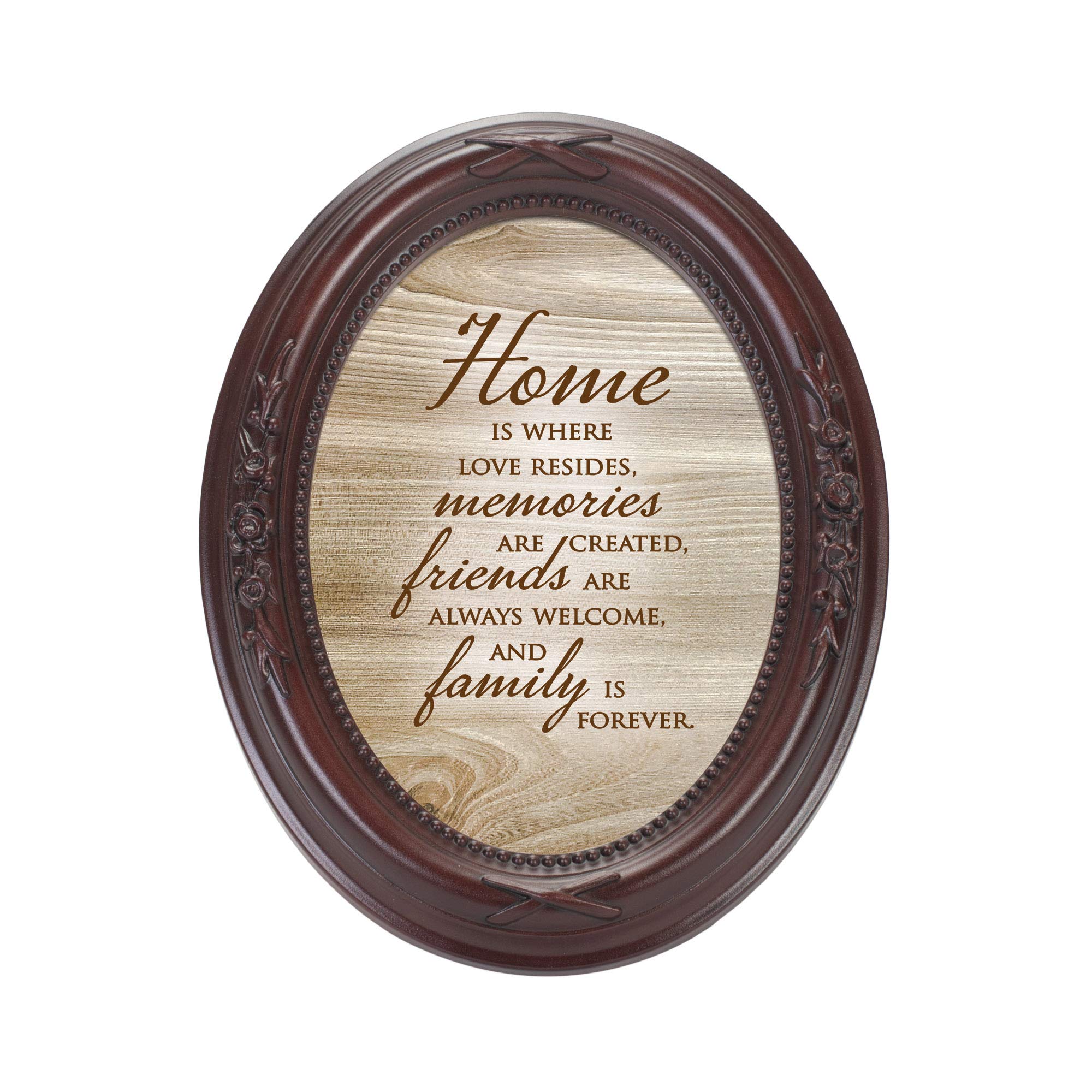 Cottage Garden Home is Where Love Resides Mahogany Finish Floral 5 x 7 Oval Table Top and Wall Photo Frame