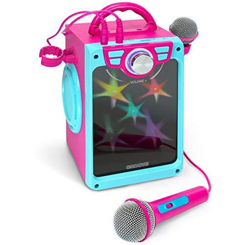 Portable Karaoke Machine for Teens - Pink Karaoke Speaker Set With 2 Microphones - Bluetooth/AUX/USB Inputs, Karaoke System With Microphone Gifts for Girls & Adults - Singing Machine With Disco Lights