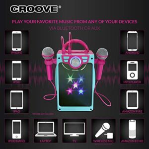 Portable Karaoke Machine for Teens - Pink Karaoke Speaker Set With 2 Microphones - Bluetooth/AUX/USB Inputs, Karaoke System With Microphone Gifts for Girls & Adults - Singing Machine With Disco Lights