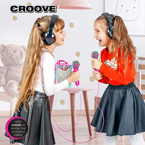 Portable Karaoke Machine for Teens - Pink Karaoke Speaker Set With 2 Microphones - Bluetooth/AUX/USB Inputs, Karaoke System With Microphone Gifts for Girls & Adults - Singing Machine With Disco Lights