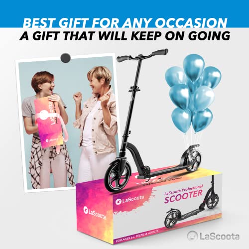 LaScoota Kick Scooter for Adults & Teens. Perfect for Youth 12 Years and Up and Men & Women. Lightweight Foldable Adult Scooter Large Sturdy Wheels