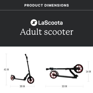 LaScoota Kick Scooter for Adults & Teens. Perfect for Youth 12 Years and Up and Men & Women. Lightweight Foldable Adult Scooter Large Sturdy Wheels