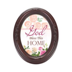 Cottage Garden God Bless This Home Mahogany Finish Floral 5 x 7 Oval Table Top and Wall Photo Frame