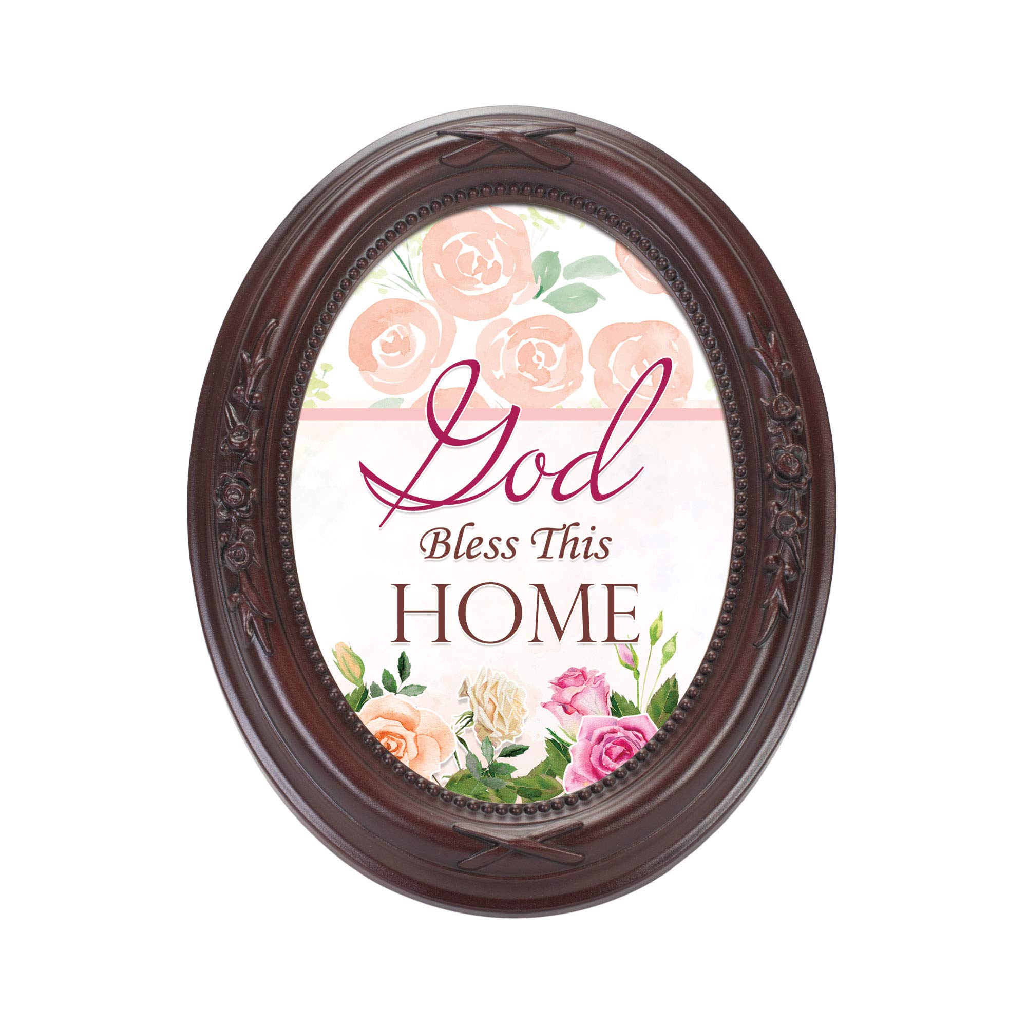 Cottage Garden God Bless This Home Mahogany Finish Floral 5 x 7 Oval Table Top and Wall Photo Frame