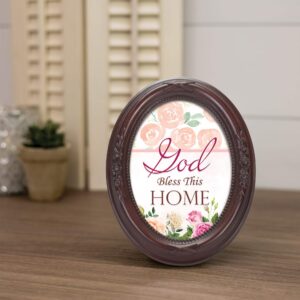 Cottage Garden God Bless This Home Mahogany Finish Floral 5 x 7 Oval Table Top and Wall Photo Frame