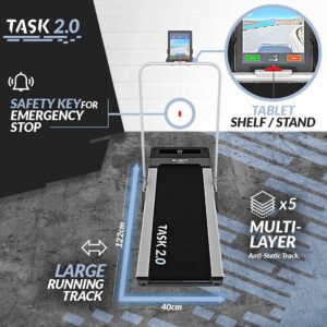 Bluefin Fitness Task 2.0 2-in-1 Folding Under Desk Treadmill | Home Gym Office Walkpad | 4.97mi/h | Joint Protection Tech | Smartphone App | Bluetooth Speaker | Compact Walking/Running Machine