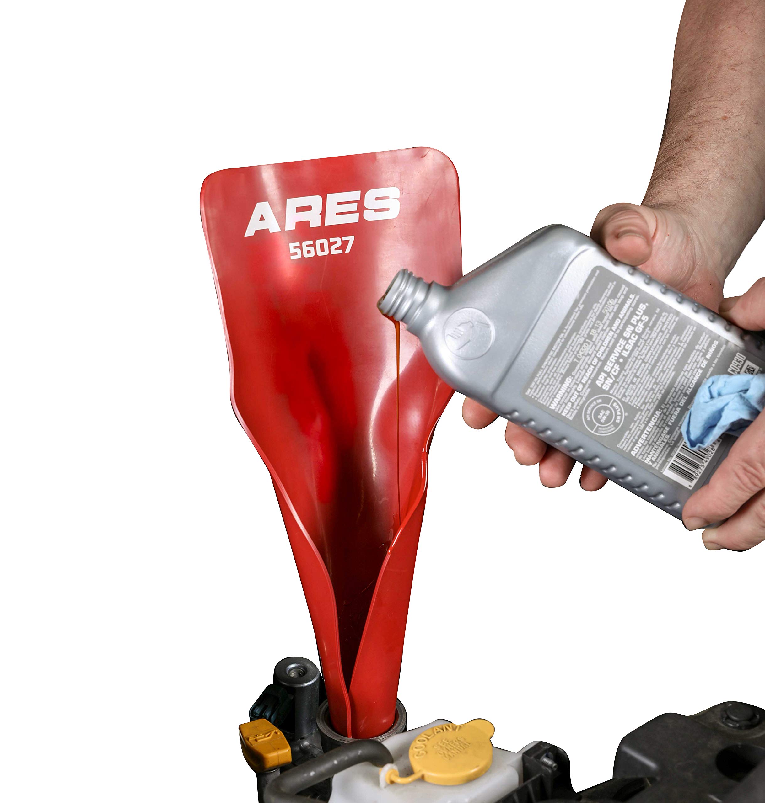 ARES 56027 - Universal Flexible Oil Funnel - Spill-Free Oil Filling - Easy to Use 1-Person Design - Fits Multiple Applications