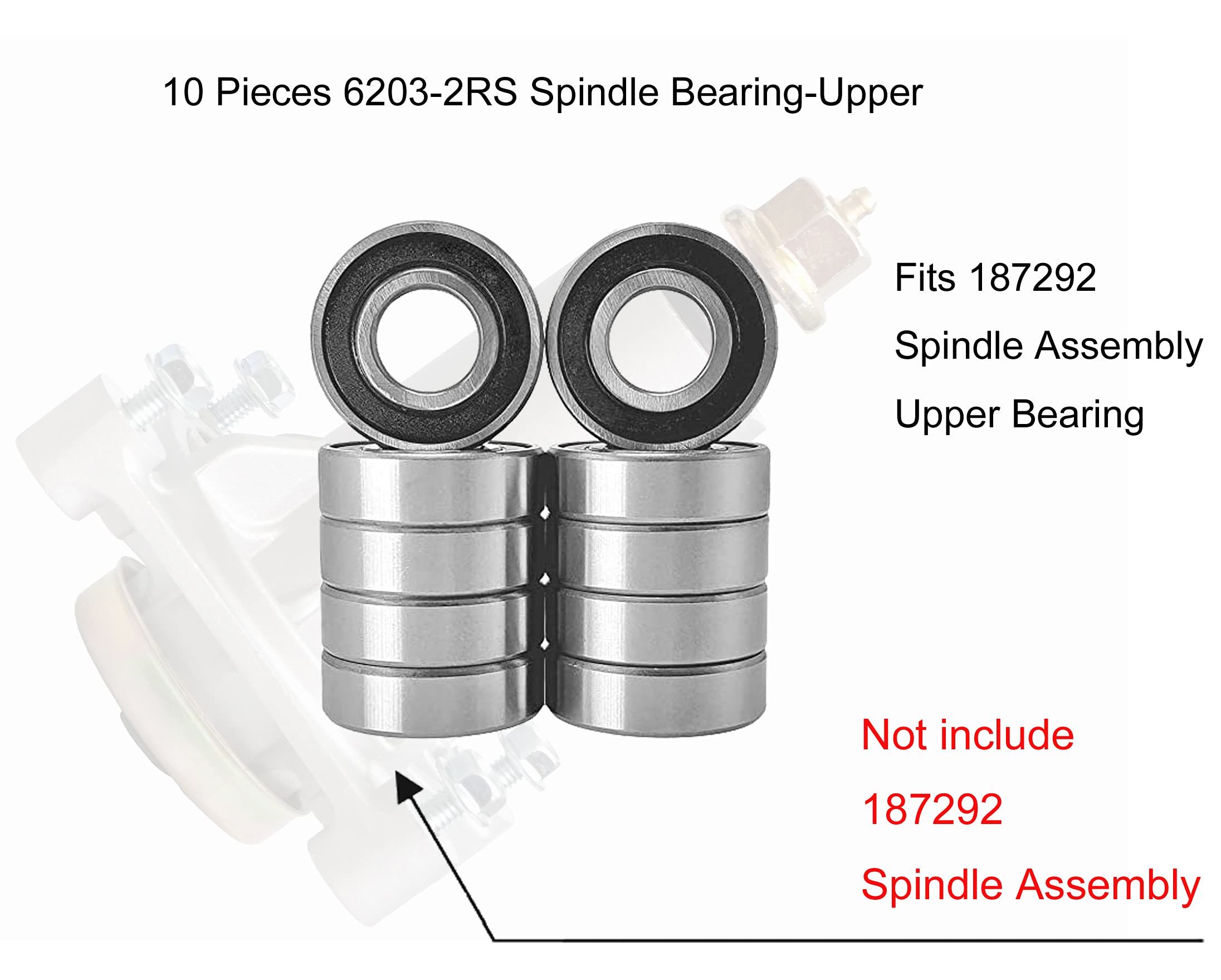 q&p 10 Pieces 6203-2RS Spindle Assembly Bearings Replaces AYP 110485 110485X MTD 741-0124 5321104-85 C3 Lawn Mower Bearing