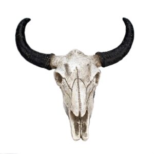 Tvoip 1Pcs Resin Wall Hanging Horn Skulls Steer Bull Head Sculpture Long Horn Cow Skull Wall Hanging Mounted Longhorn Steer Resin Wall Deco (NO.1)