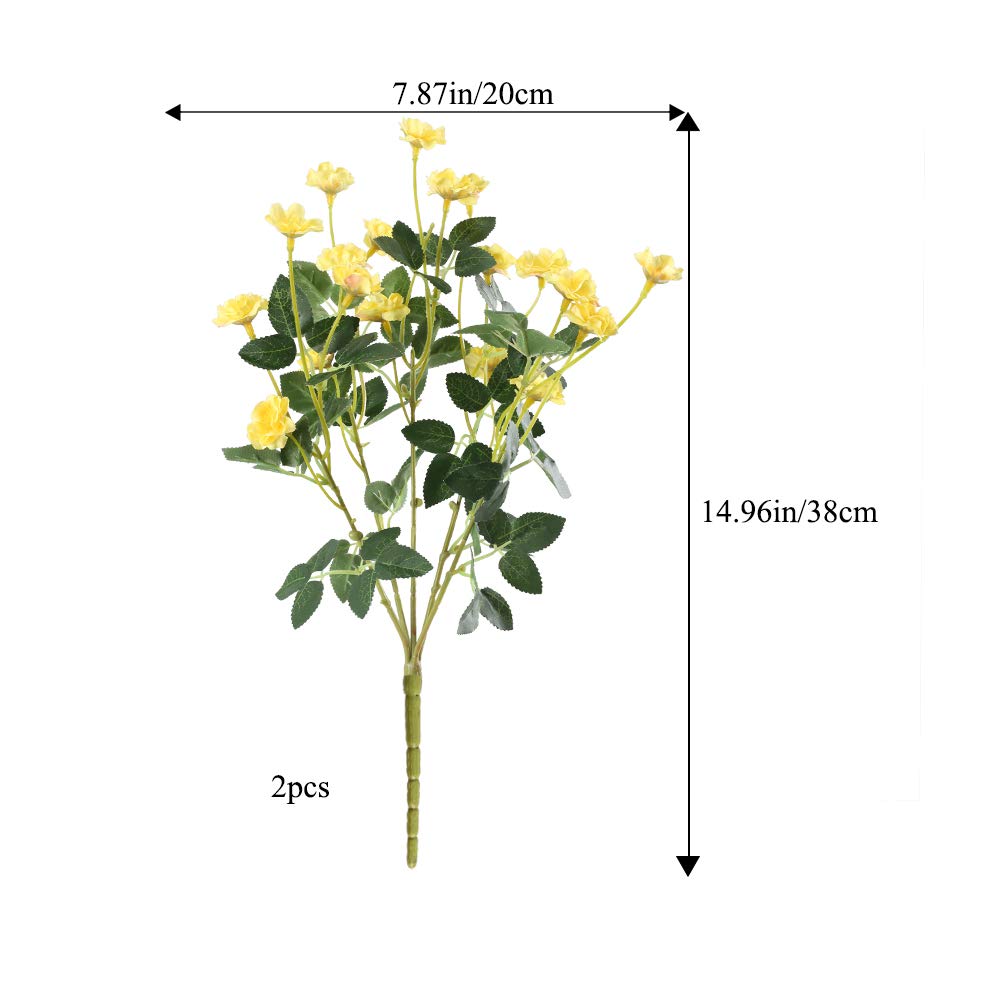 AILANDA 2PCS Artificial Flowers Yellow Rose Bouquets UV Resistant Fake Plants Greenery Shrubs Bush Silk Flowers Arrangement for Wedding Home Party Table Centerpieces Garden Porch Spring Decor