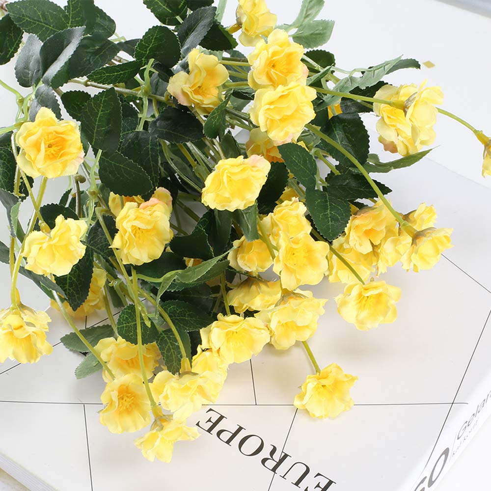 AILANDA 2PCS Artificial Flowers Yellow Rose Bouquets UV Resistant Fake Plants Greenery Shrubs Bush Silk Flowers Arrangement for Wedding Home Party Table Centerpieces Garden Porch Spring Decor