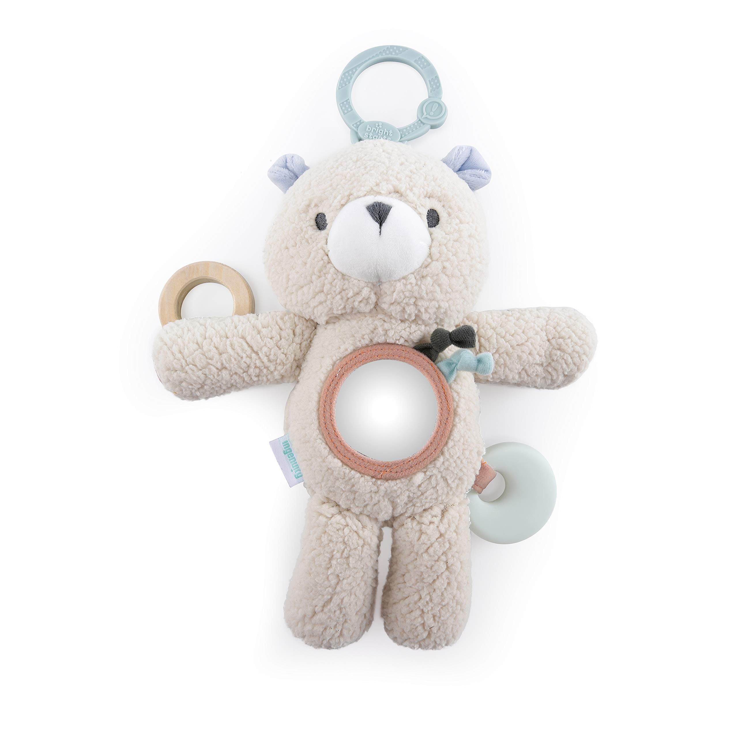 Ingenuity Premium Soft Plush Travel Activity Toy with Wooden Teethers - Nate The Teddy Bear, Ages Newborn and up