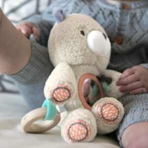 Ingenuity Premium Soft Plush Travel Activity Toy with Wooden Teethers - Nate The Teddy Bear, Ages Newborn and up