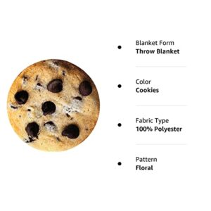 BATTILO HOME 71 Inch Chocolate Chip Cookie Blanket Adult Size, Soft and Comfortable Flannel Round Blanket, Giant Food Blankets That Look Like Food for Women/Teens/Men/Kids