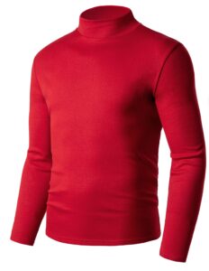 derminpro men's slim fit mock turtleneck t-shirts knit long sleeve thermal pullover red medium