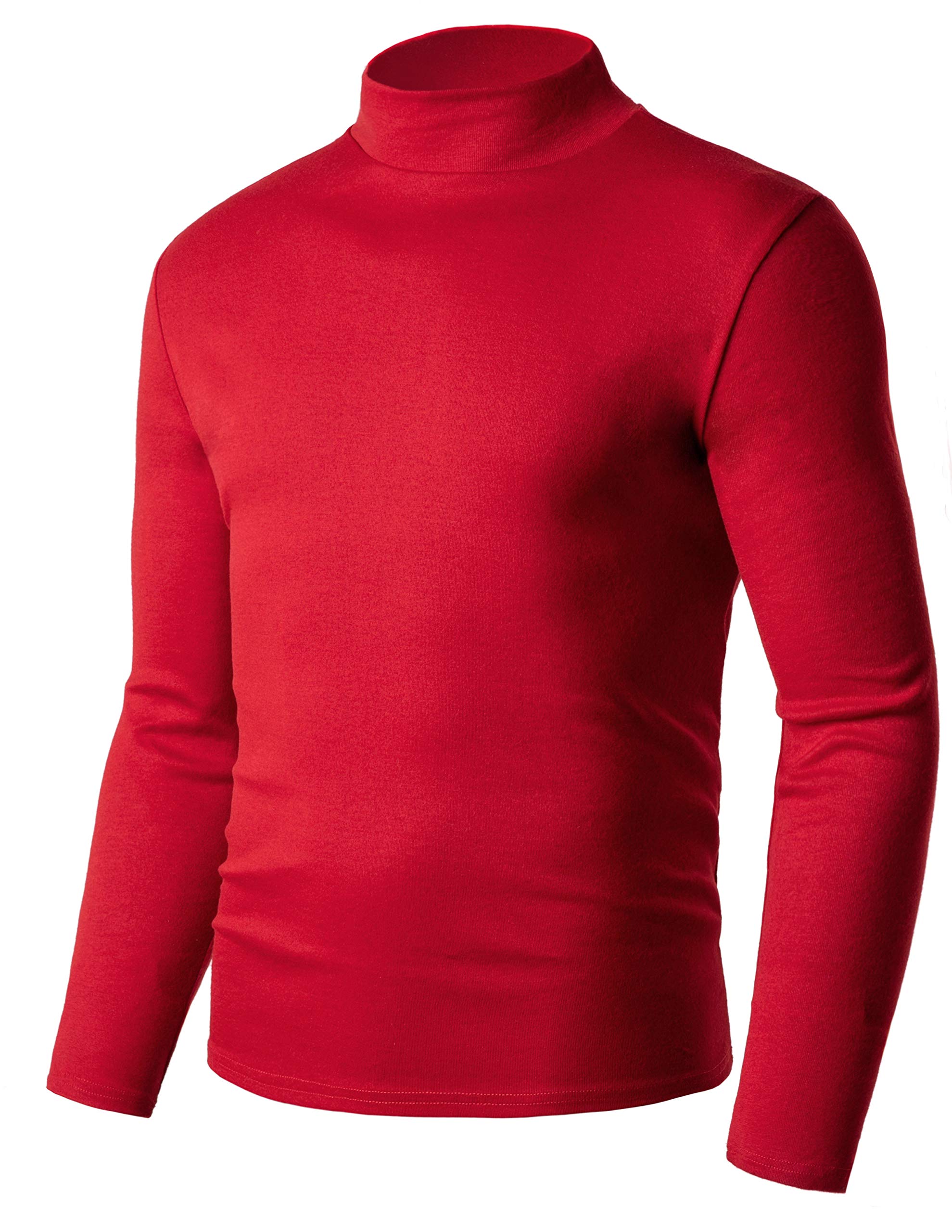 Derminpro Men's Slim Fit Mock Turtleneck T-Shirts Knit Long Sleeve Thermal Pullover Red Medium