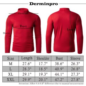 Derminpro Men's Slim Fit Mock Turtleneck T-Shirts Knit Long Sleeve Thermal Pullover Red Medium