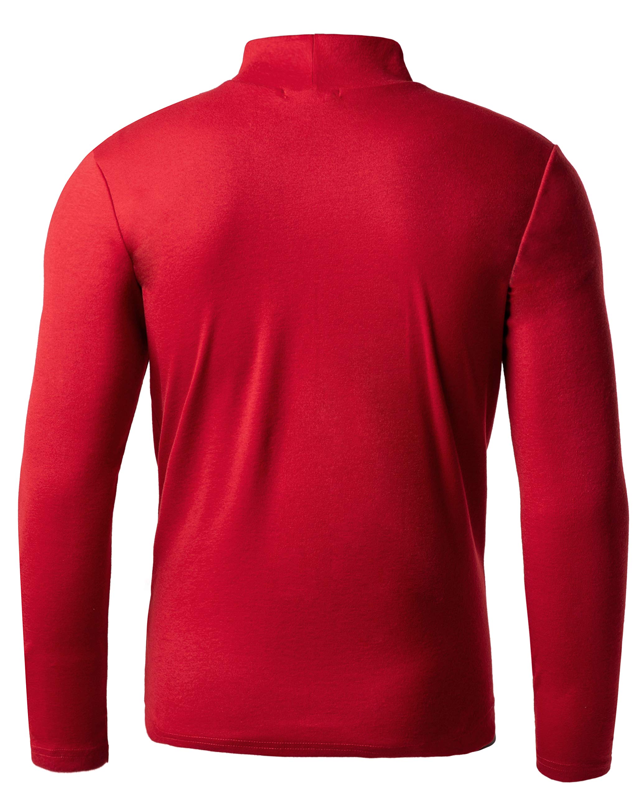 Derminpro Men's Slim Fit Mock Turtleneck T-Shirts Knit Long Sleeve Thermal Pullover Red Medium