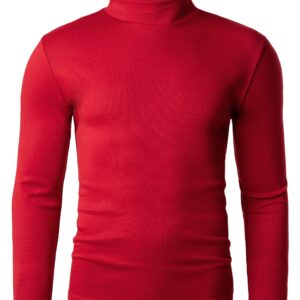 Derminpro Men's Slim Fit Mock Turtleneck T-Shirts Knit Long Sleeve Thermal Pullover Red Medium