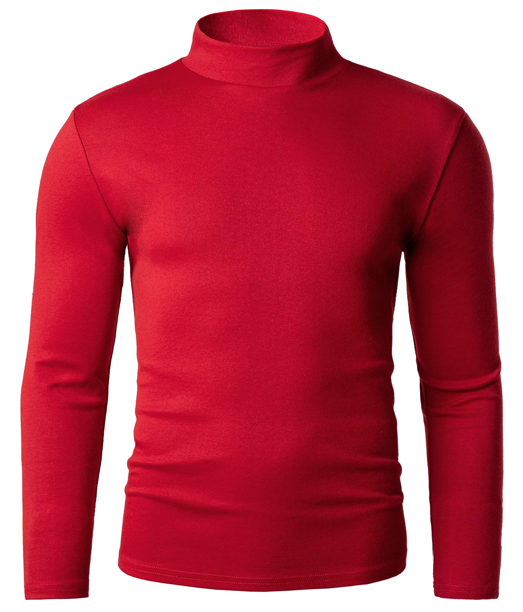 Derminpro Men's Slim Fit Mock Turtleneck T-Shirts Knit Long Sleeve Thermal Pullover Red Medium