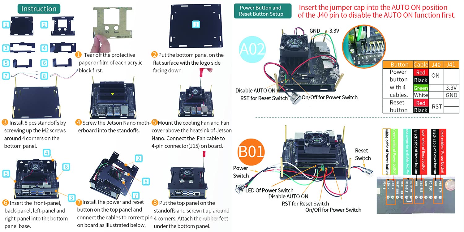 Makeronics Acrylic Case/Enclosure (Black) for Jetson Nano B01 and A02 with Camera Case | Power & Reset Control Switch | Cooling Fan | Assembly Instruction Included