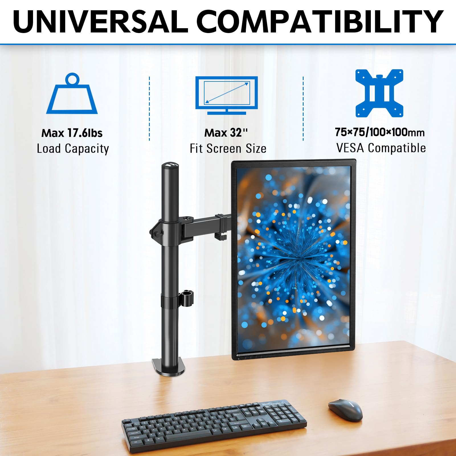 MOUNTUP Single Monitor Desk Mount, Fully Adjustable Single Monitor Arm Stand, Computer Screen Mount for 1 Max 32 Inch,17.6 lbs Display, Monitor Stand with Clamp&Grommet Base, VESA 75x75mm 100x100mm