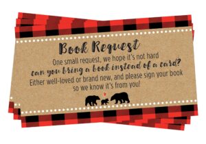 lumberjack buffalo plaid baby shower book request cards - 24 count