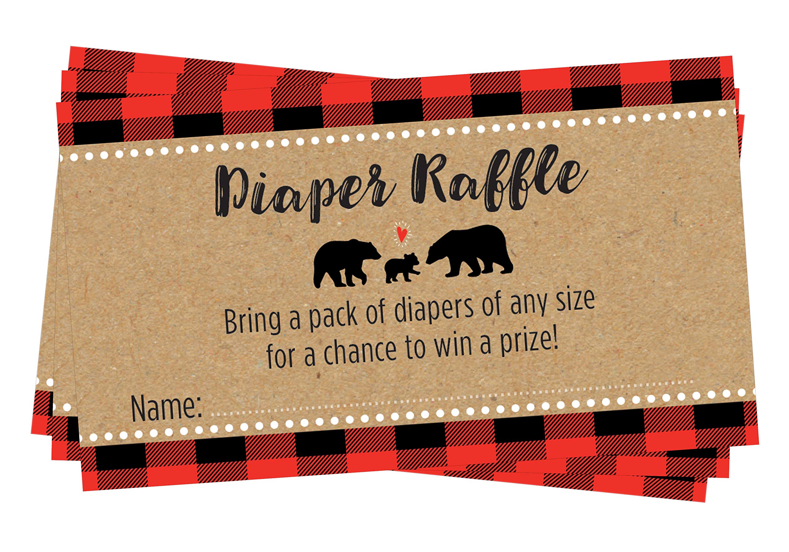 Lumberjack Buffalo Plaid Baby Shower Diaper Raffle Cards - 24 count